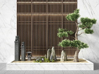 景观小品，景观石，园艺小品，假山石头，松树，鹅卵石