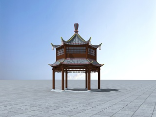 现代双层六角亭模型