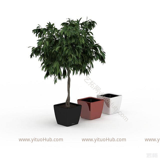现代绿植花盆组合模型