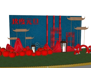 新中式元旦雕塑小品