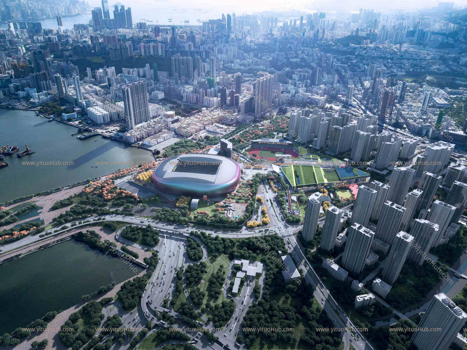 海边体育场建筑鸟瞰图