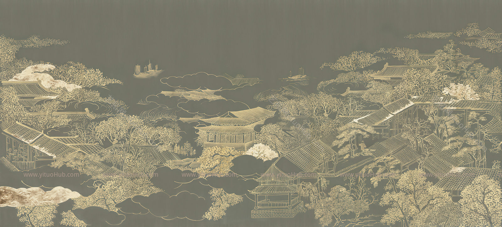 新中式水墨山水壁画