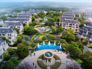 居住区别墅区住宅景观鸟瞰图