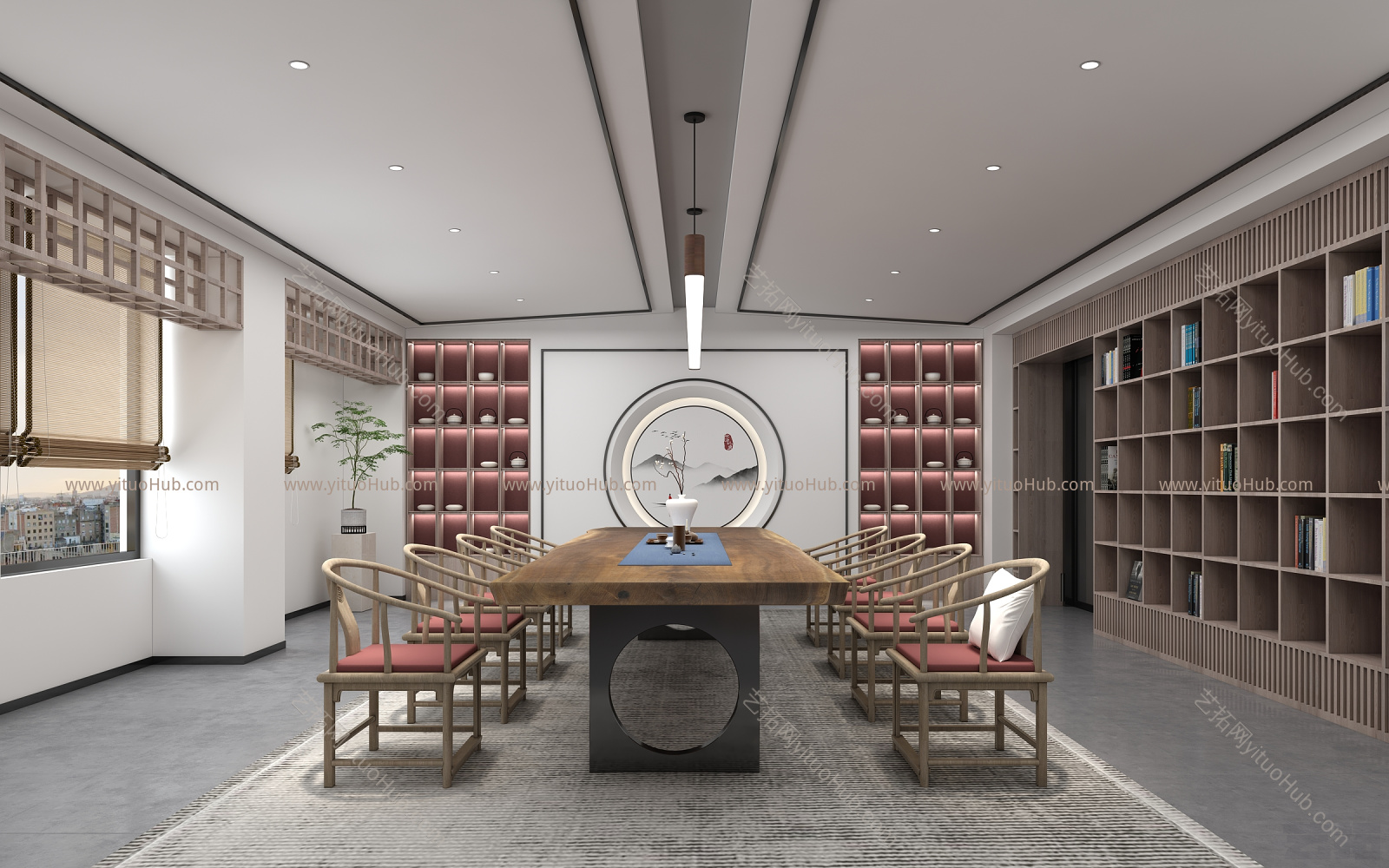 新中式餐饮 挂件 吧台 桌椅 吊灯 挂画摆件