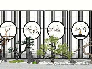 新中式景观树 景观小品 隔断