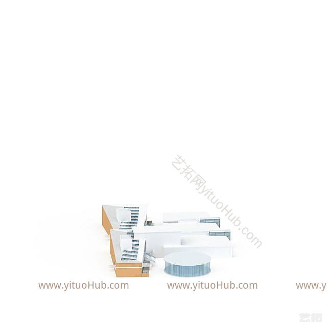 现代体育健身建筑群模型