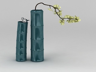 现代仿真绿色竹子花瓶模型