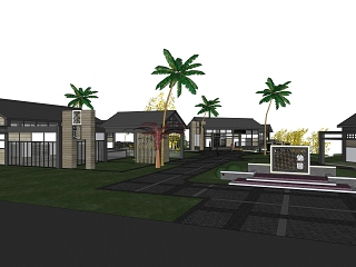 精致小商业建筑群景观模型