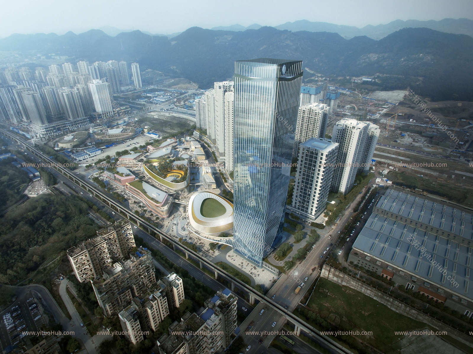 综合体大楼建筑鸟瞰图