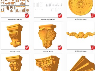 欧式雕刻构件罗马柱石膏线柱头灯台96个