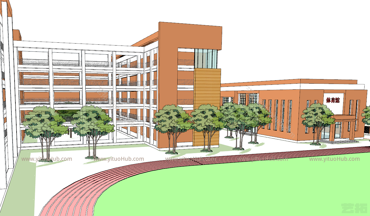 现代学校 教学楼 办公楼 图书馆建筑