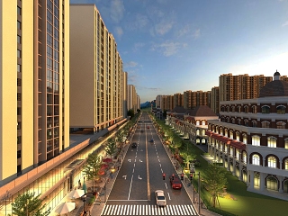 现代户外建筑黄昏半鸟瞰