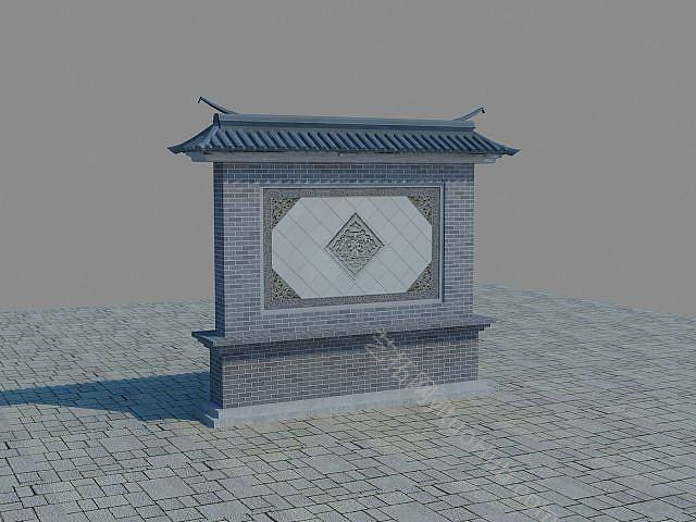 现代仿古照壁影壁墙模型