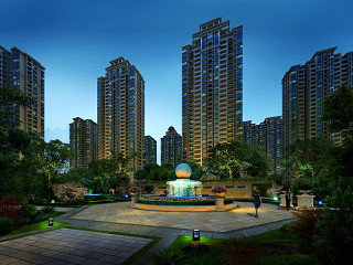 高层小区建筑广场夜景效果图