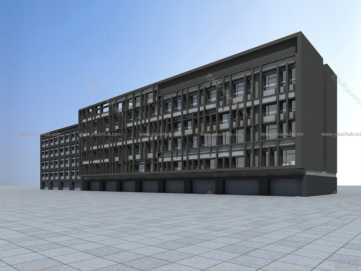 现代沿街住宅楼模型