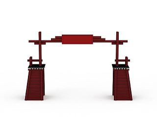 现代藏式大门建筑模型