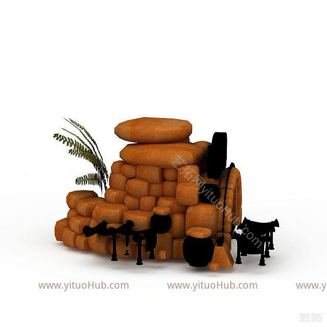 现代游戏石洞小屋模型
