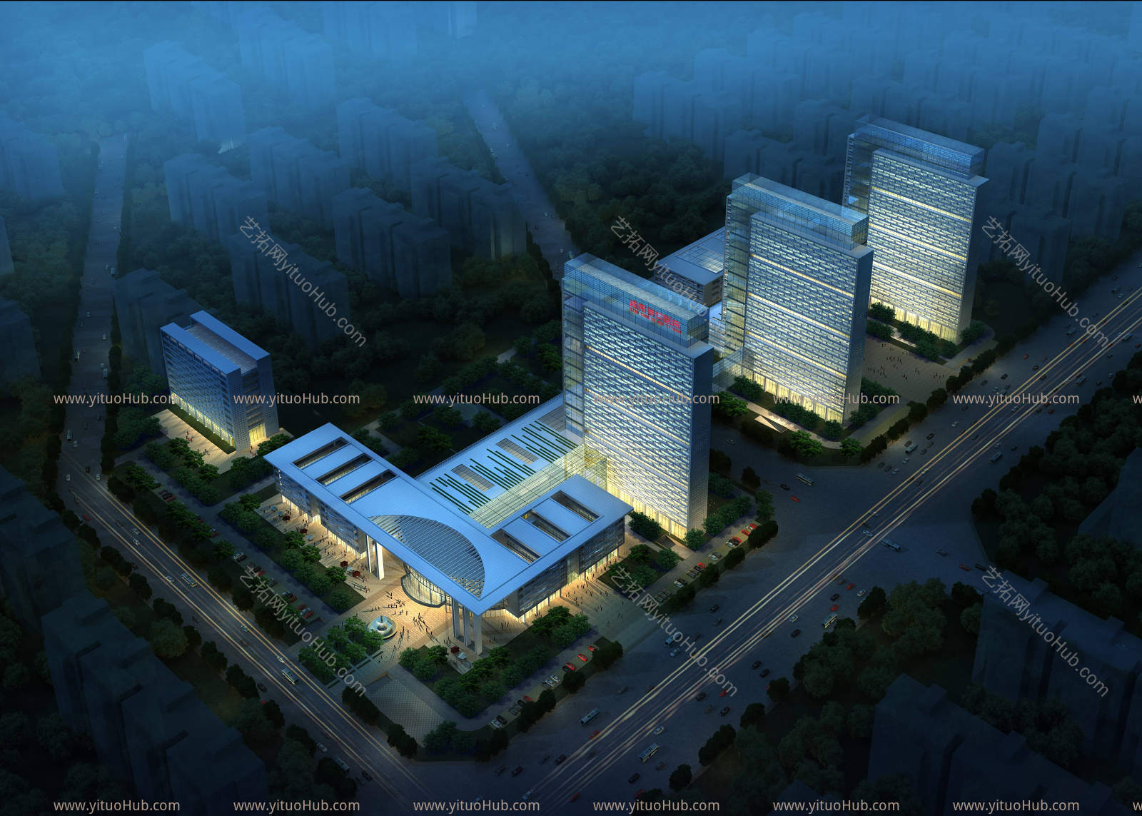 医院鸟瞰建筑设计效果图