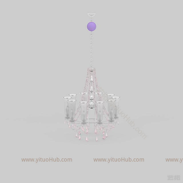 现代清新粉色公主房水晶吊灯模型
