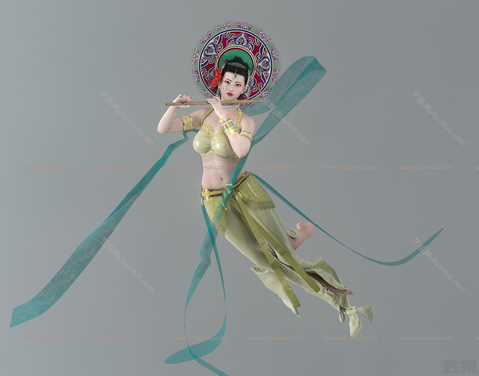 现代飞天吹笛美女模型