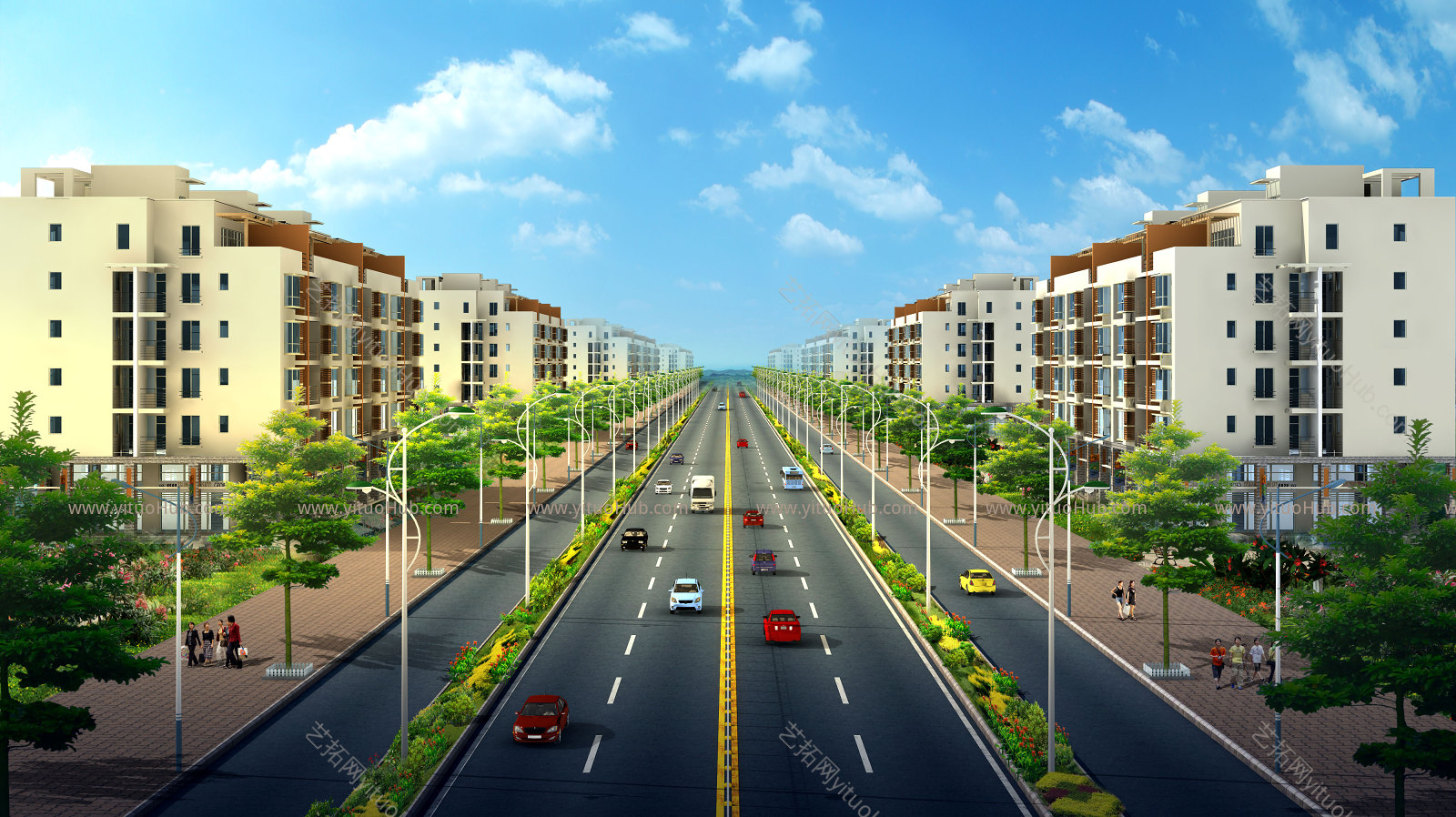 园林景观道路绿化透视图