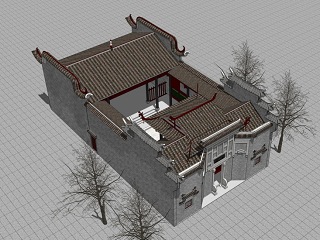 古建祠堂S模型