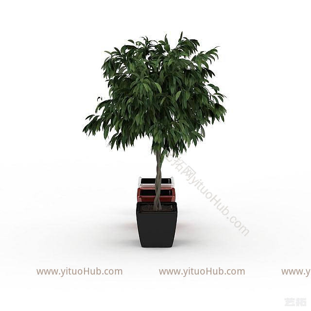 现代绿植花盆组合模型