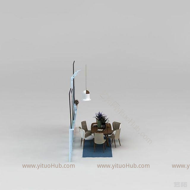 现代餐桌椅吊灯组合模型
