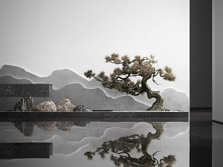 新中式装饰松树水景