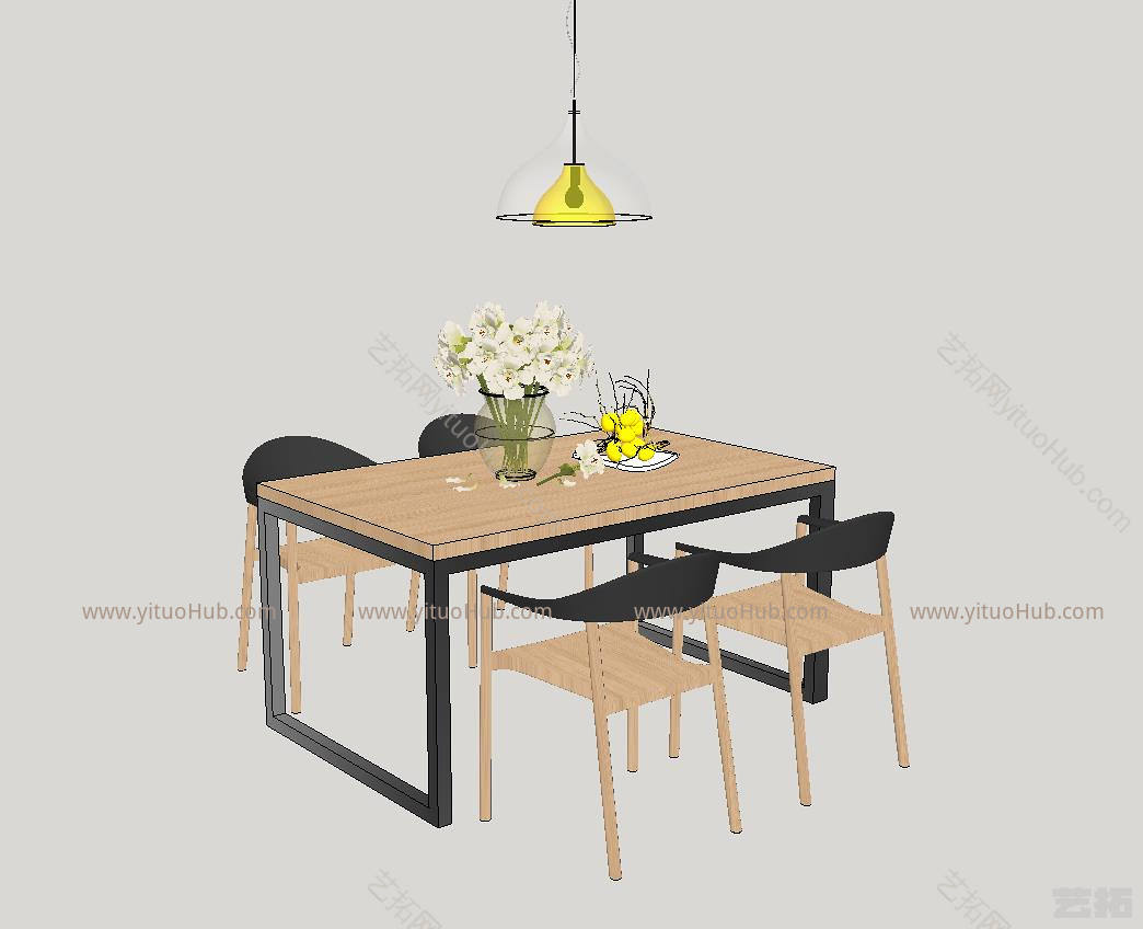 现代北欧风格餐桌椅子灯具组合