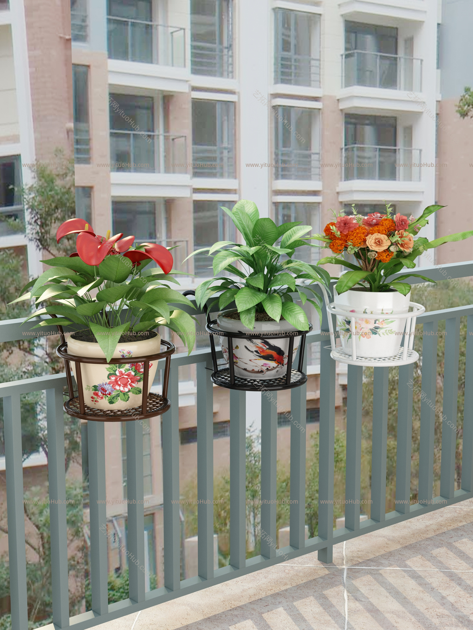 现代花架 花盆植物架子栏杆