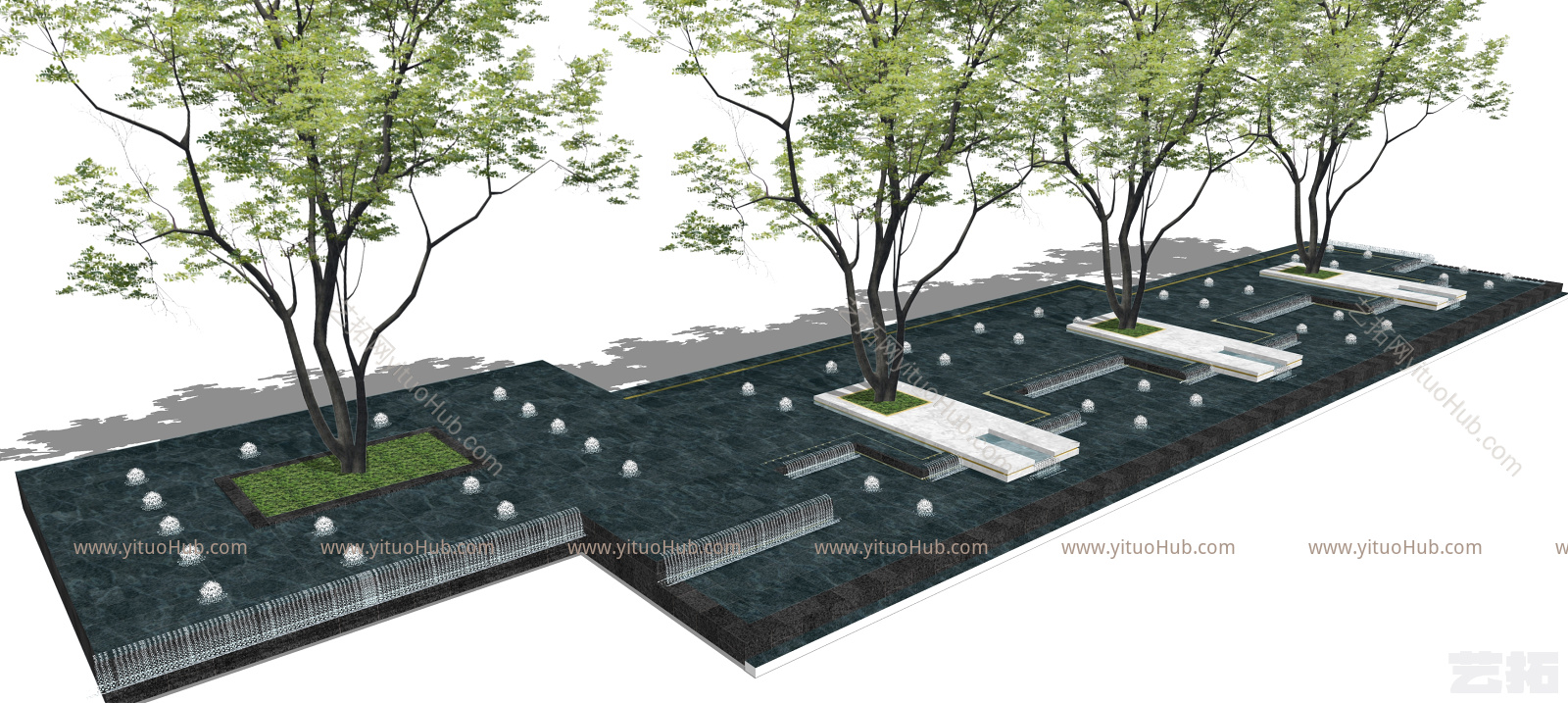 现代风格住宅景观小品 跌水水景 水钵 中轴水景景观