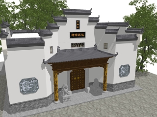 中式古建祠堂，外观门头外观