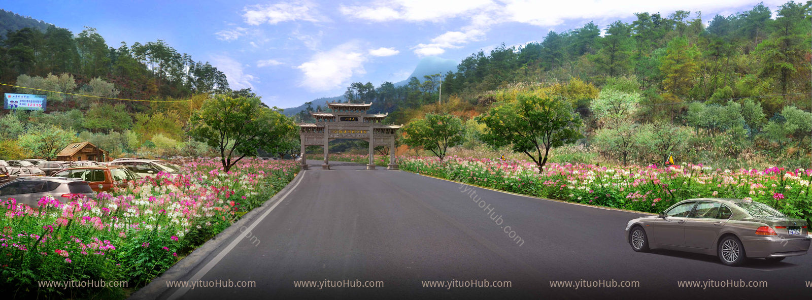 公路道路花境植物组团景观效果图