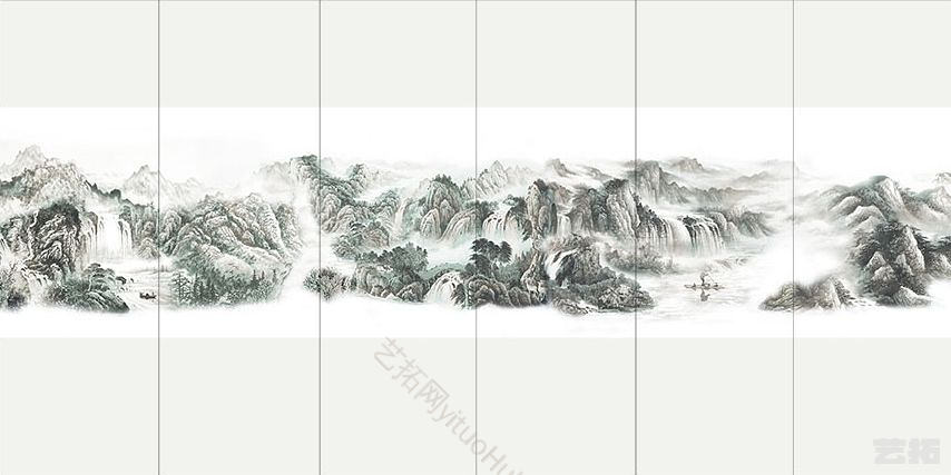 新中式水墨山水壁画壁布壁纸墙纸屏风图案a (10)
