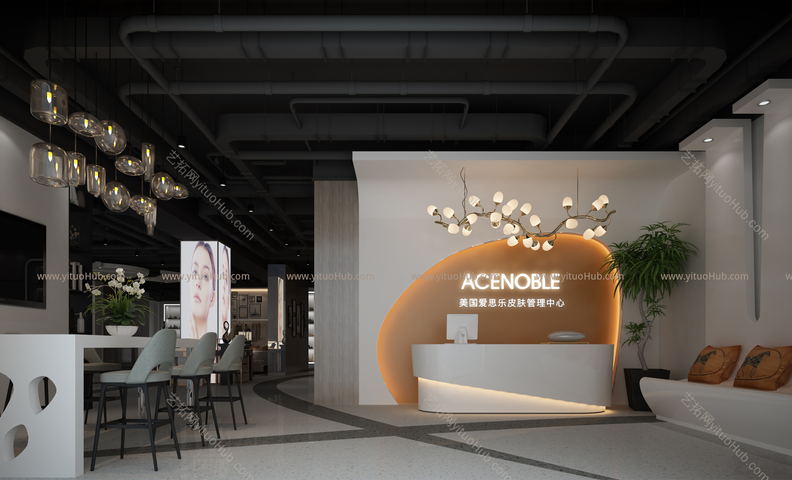 美国ACENOBLE爱思乐 皮肤管理中心 门店装修渲染3Dmax