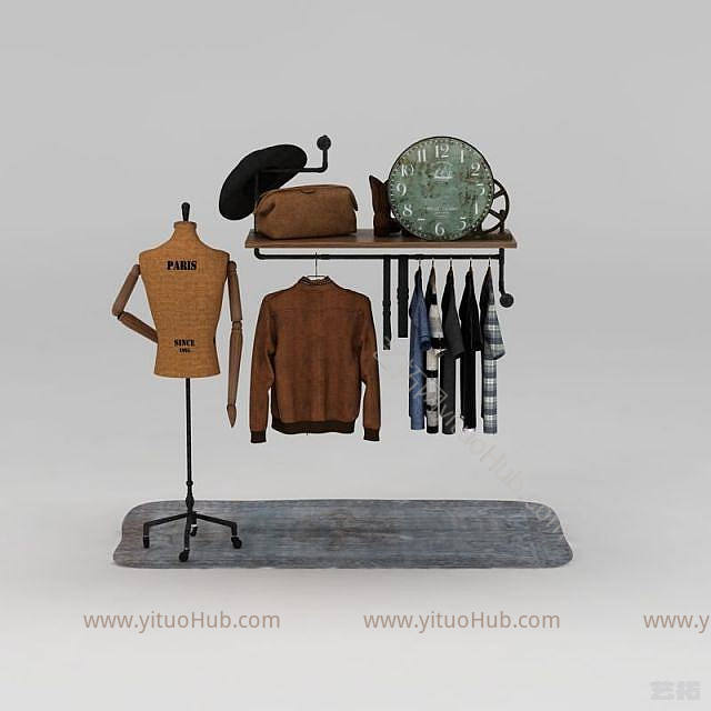 现代复古服装架模型