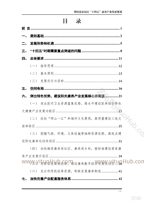 攀枝花市东区“十四五”康养 产业发展规划