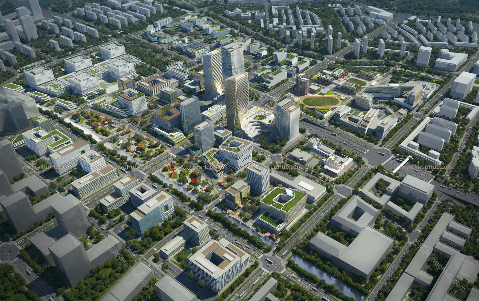 城市上空建筑鸟瞰图