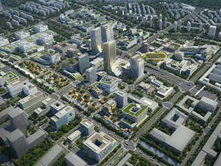 城市上空建筑鸟瞰图