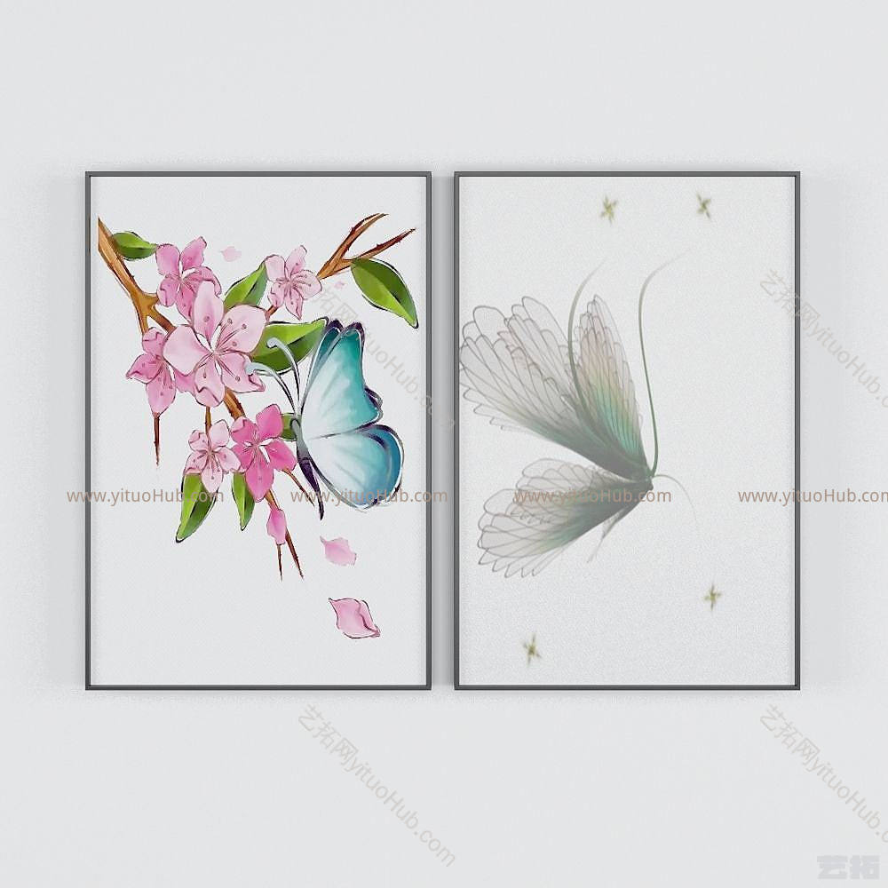 现代彩色蝴蝶装饰画模型