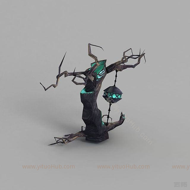 现代魔兽世界游戏树木造型模型