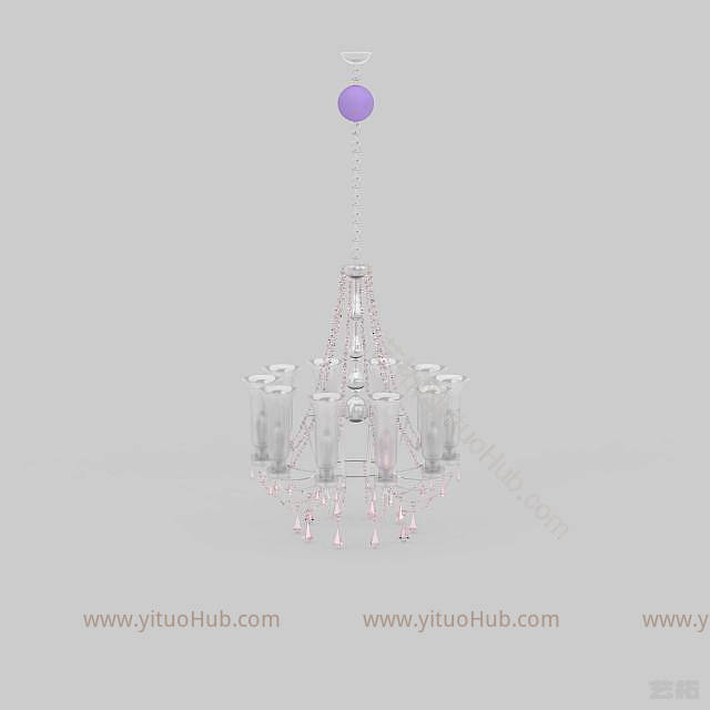 现代清新粉色公主房水晶吊灯模型