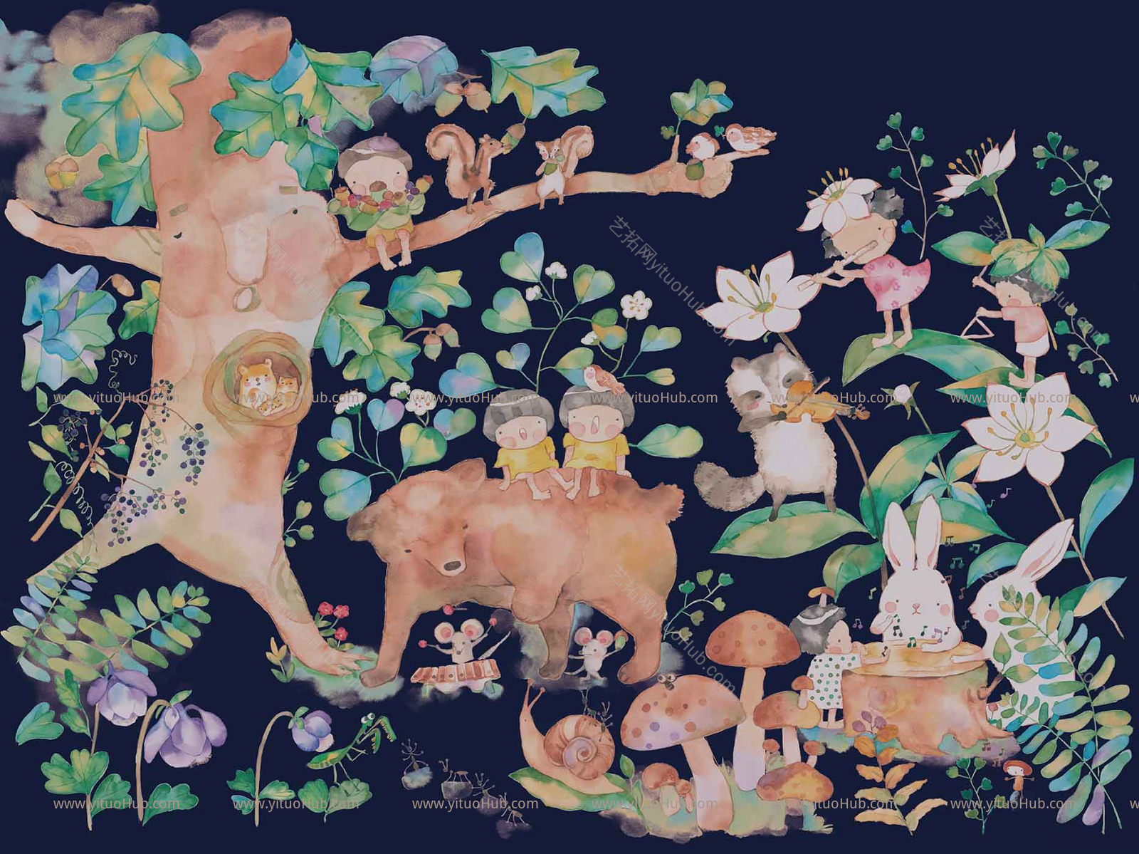 棕熊派对儿童壁画贴图