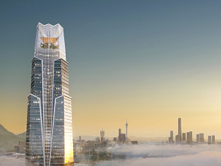 傍晚高楼建筑外观效果图