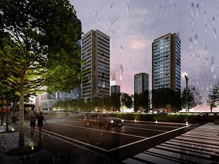 道路夜景雨景景观效果图亮化想过图