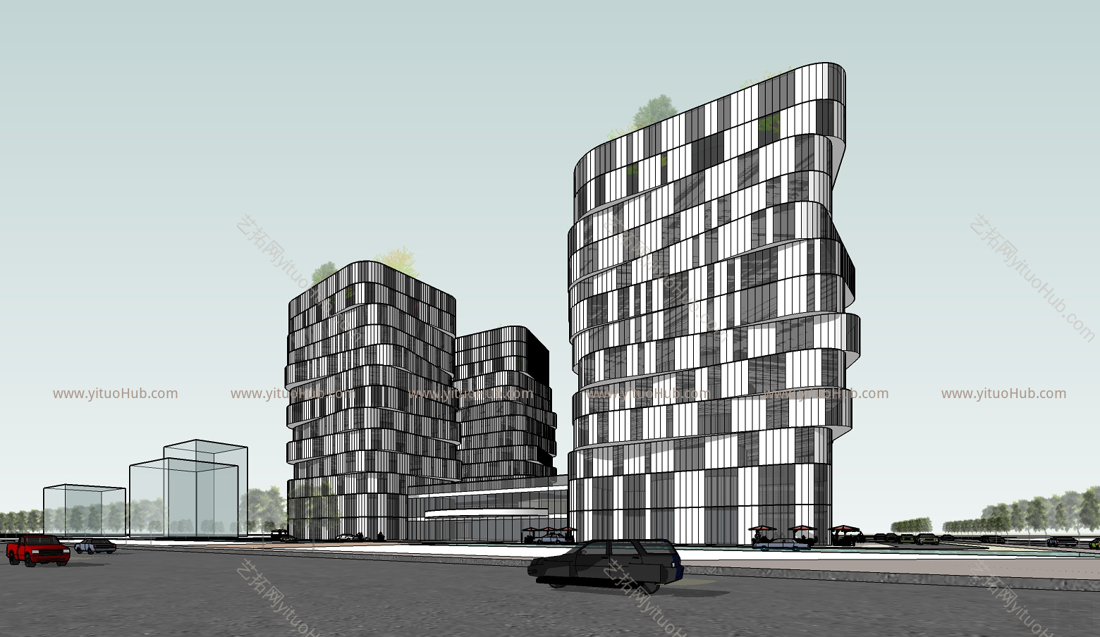 现代风格大型商业办公建筑单体sketchup模型