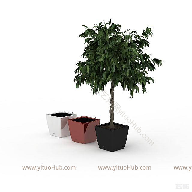 现代绿植花盆组合模型