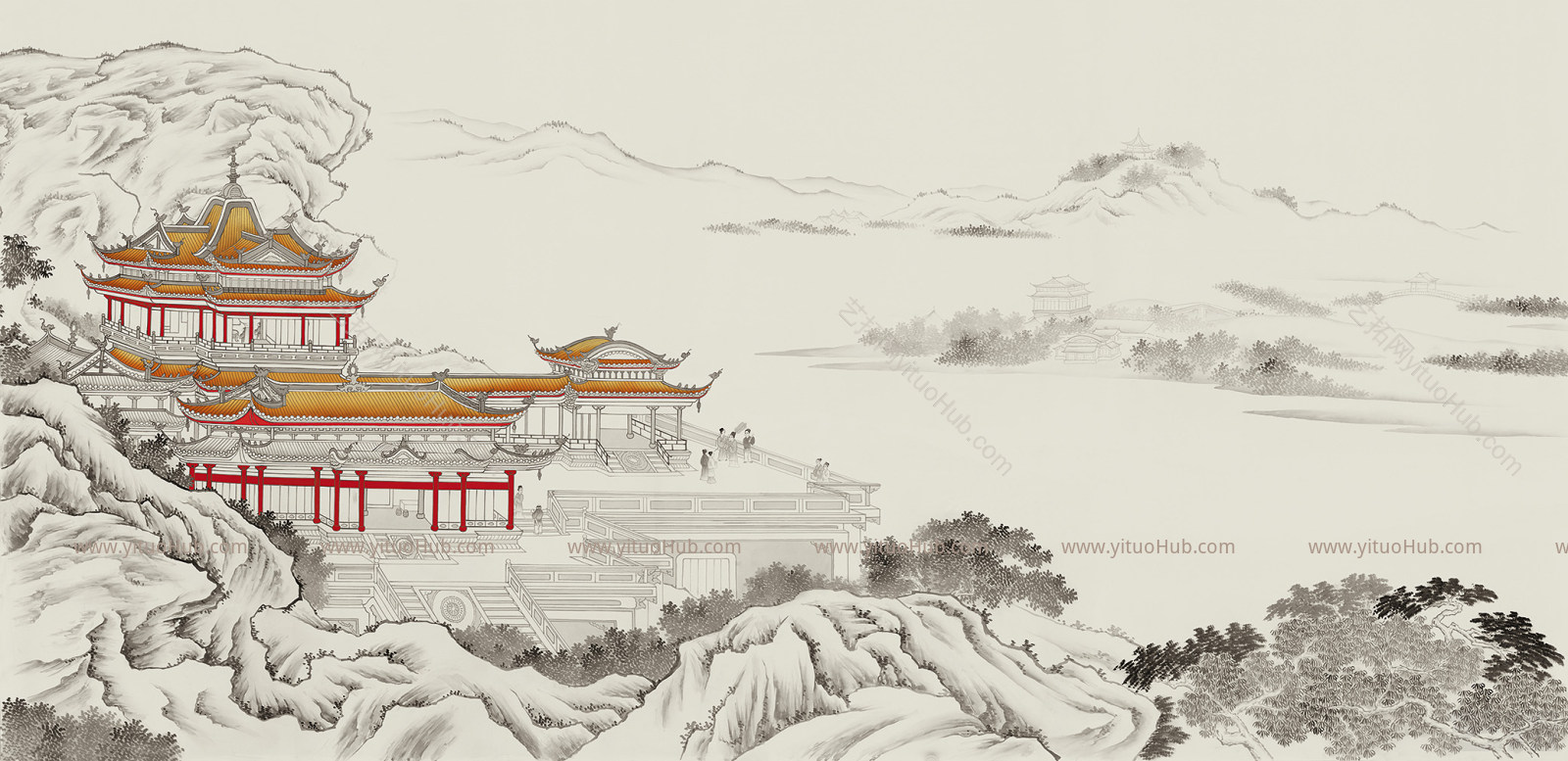 新中式水墨山水壁画