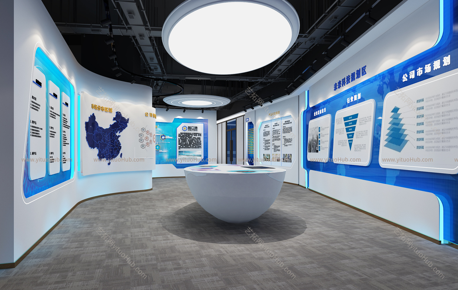 现代展厅 吊灯 展柜